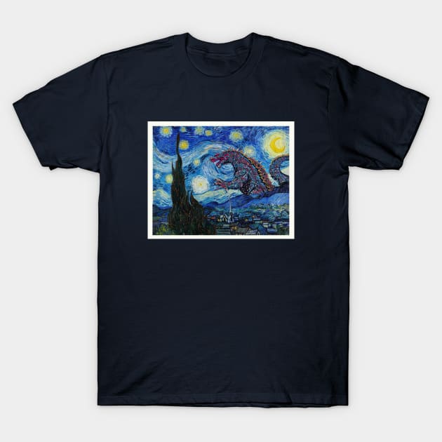 Godzilla in a Starry Night Van Gogh Masterpiece T-Shirt by Teessential